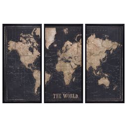 EXPLORE Black World Map Triptych Frame 180 x 120