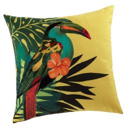 Yellow Cushion with Tropical Print 45 x 45