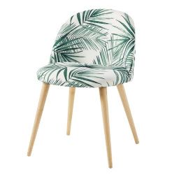 Solid Birch and Palm Leaf Print Chair Mauricette