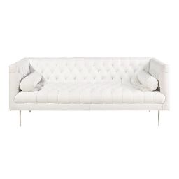 LIAM - White Leather 3-Seater Quilted Sofa