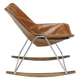 Fauteuil à bascule cuir vintage marron cognac G1