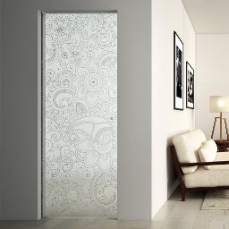 Porte coulissante en verre avec décor Bombay sans habillage SYNTESIS® LINE (LP 83 x HP 204 cm)