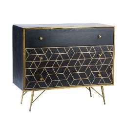 Gold Metal and Black Solid Mango Wood 3-Drawer Chest Jagger