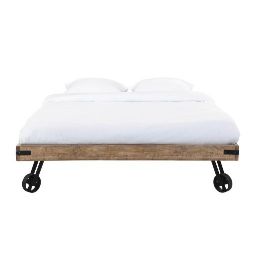MANUFACTURE - Solid Mango Wood 140 x 190 Double Bed on Castors