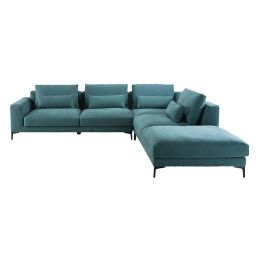 Peacock Blue 6-Seater Cotton and Linen Right-Hand Corner Sofa Portland