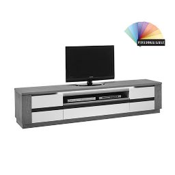 Meuble TV bois gris et laque FUZION