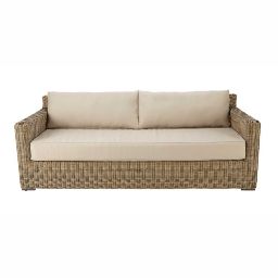 Canapé de jardin 3/4 places en résine tressée et tissu beige sable Fidji - 220x80x90cm - Maisons du Monde