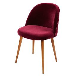 MAURICETTE - Burgundy Velvet Vintage Chair with Birch