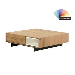 Table basse carrée 2 tiroirs 2 niches laquées Chêne massif TRACE