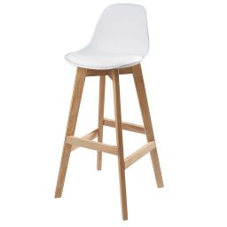 ICE - White Scandinavian Bar Stool with Solid Oak H88