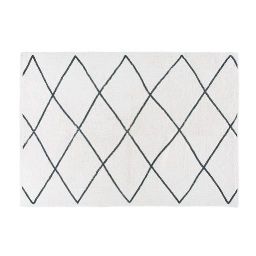 Ecru and Black Berber Cotton Rug 140x200