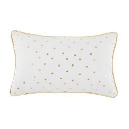 BIRD SONG White Cotton Cushion with Gold Polka Dots 40 x 25 cm