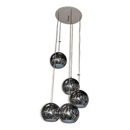 Suspension à 5 boules en métal chromé années 70