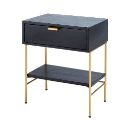 Black Solid Acacia and Gold Metal 1-Drawer Bedside Table Jagger