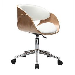 Chaise design roulettes blanc et bois clair BENT