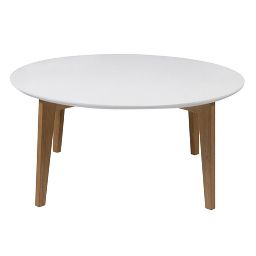 Table basse design laquée blanc et bois naturel LARGO