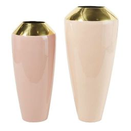 2 Pink and Gold Metal Vases H56