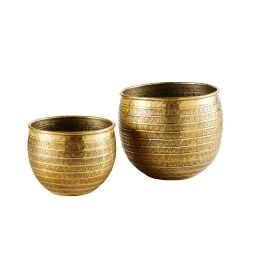 2 Hand-Carved Gold Metal Pots