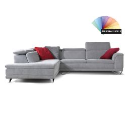 Canapé d'angle (gauche) 5 têtières relevables Tissu gris STONE