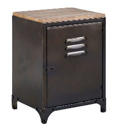 WAYNE - Metal and Pine Industrial-Style Bedside Table