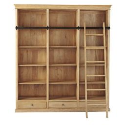 Bibliothèque avec échelle en manguier Naturaliste - 190x210x40cm - Maisons du Monde