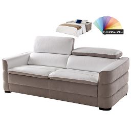 Canapé convertible 3 places 2 têtières relevables gris blanc TALAMONE
