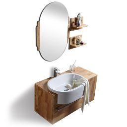 Meuble de salle de bain : vasque, meuble sous-vasque, étagères et miroir NIVAN