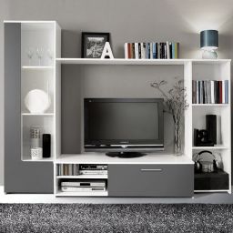 CLOUD Séjour TV 220cm Blanc-Gris